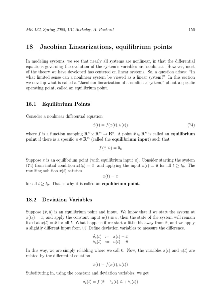 Jacobian Linearization of Nonlinear Systems | PDF | Nonlinear System ...
