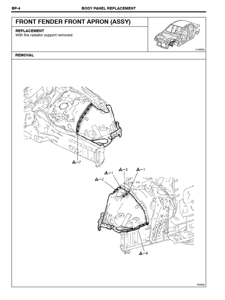 Front Fender Front Apron (Assy) : With The Radiator Support Removed | PDF