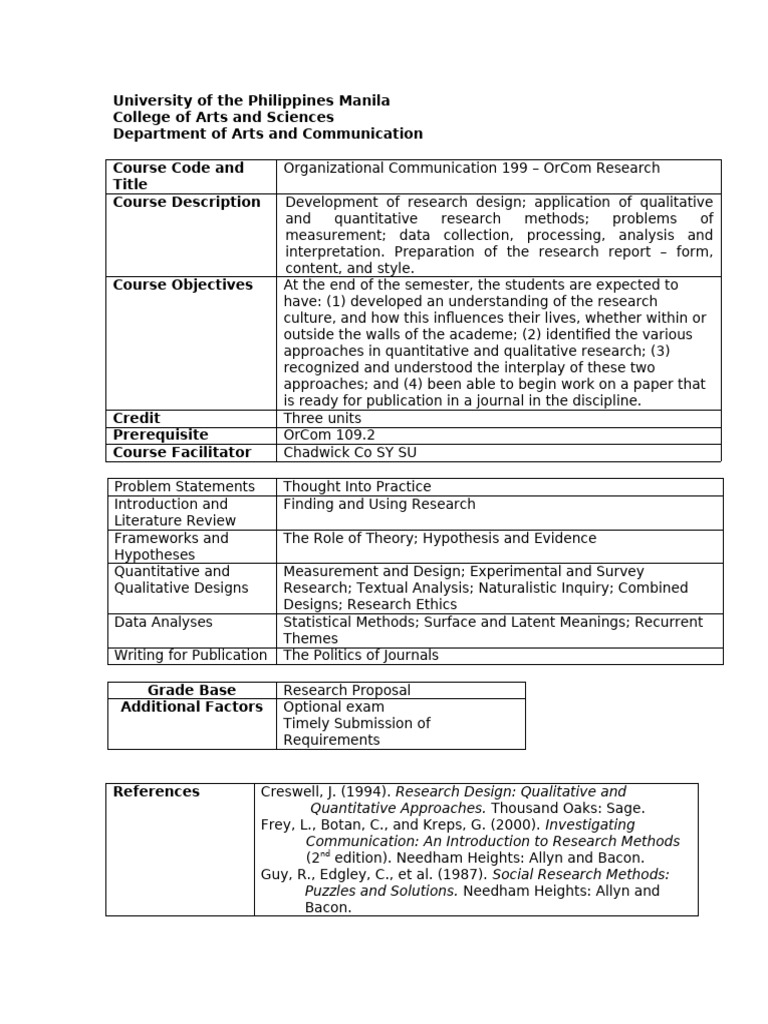 OrCom Research Course Overview | PDF | Qualitative Research ...