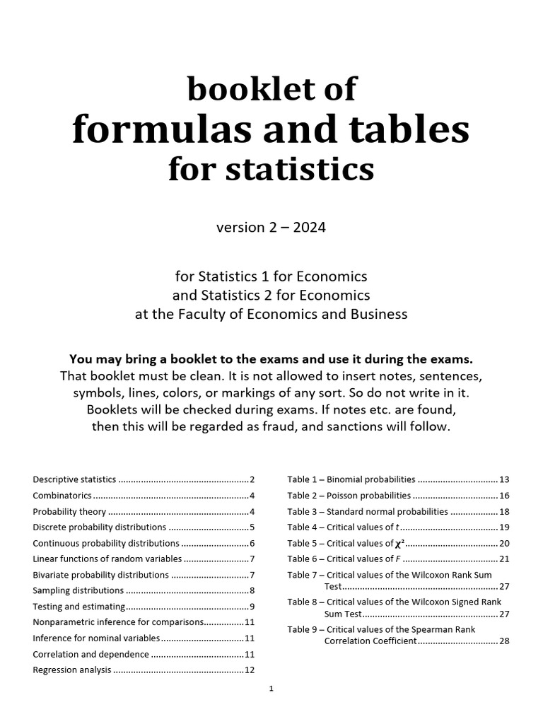 Statistics Formulas & Tables Guide | PDF | Statistics | Spearman's Rank ...