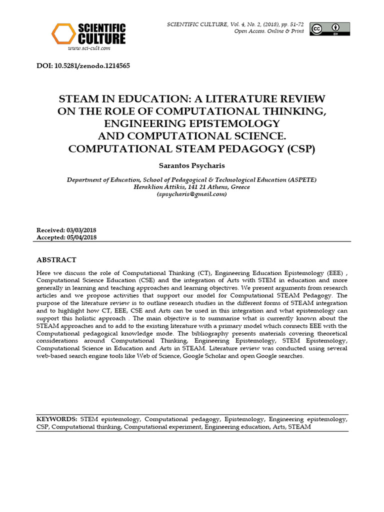 STEAM in Education - A Literature Review (2018) | PDF ...