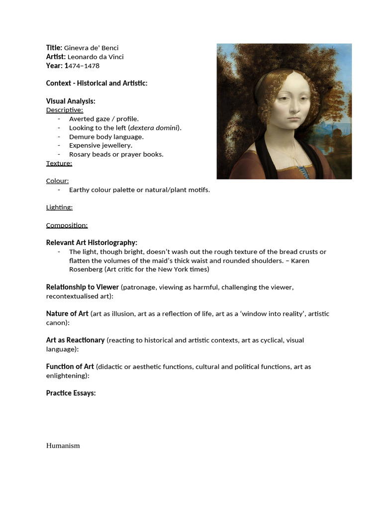 Ginevra De' Benci - Leonardo Da Vinci | PDF | The Arts