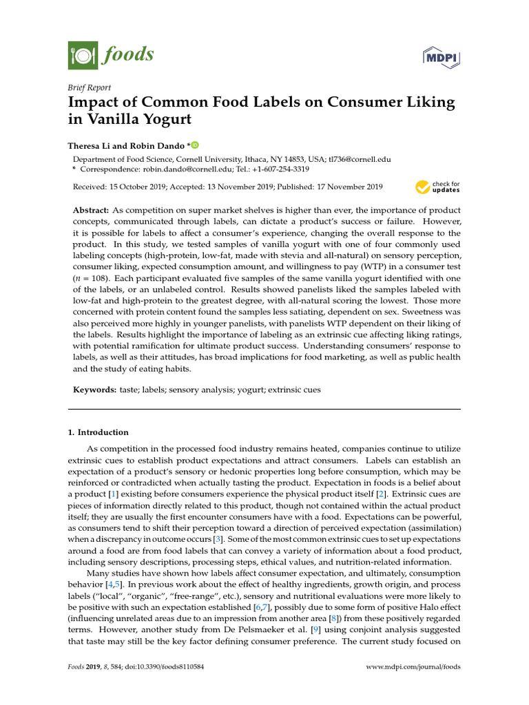 Food Labels' Impact on Yogurt Preference | PDF | Analysis Of Variance ...