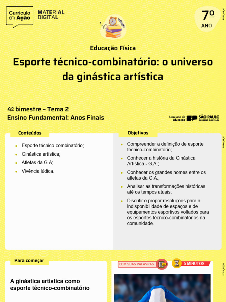 Aula 2 Tema 2 Esporte Técnico-Combinatório o Universo Da Ginástica ...