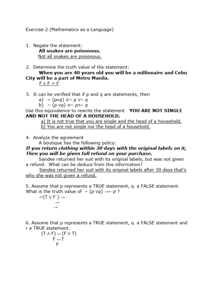Logic Exercises and Truth Values | PDF
