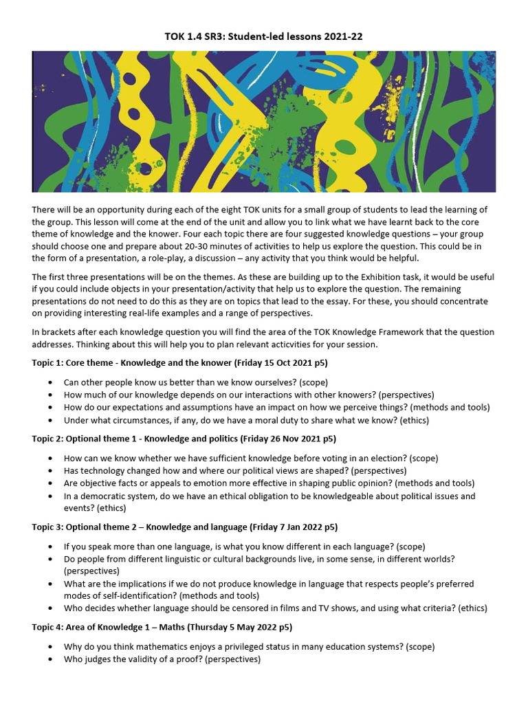 TOK Student-Led Lessons Guide 2021-22 | PDF | Science | Knowledge