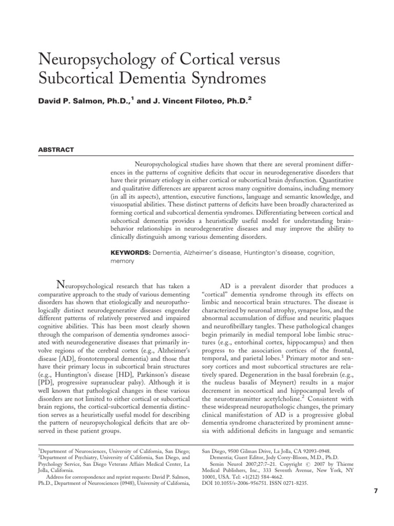 Subcortical Vs Cortical | PDF | Recall (Memory) | Memory