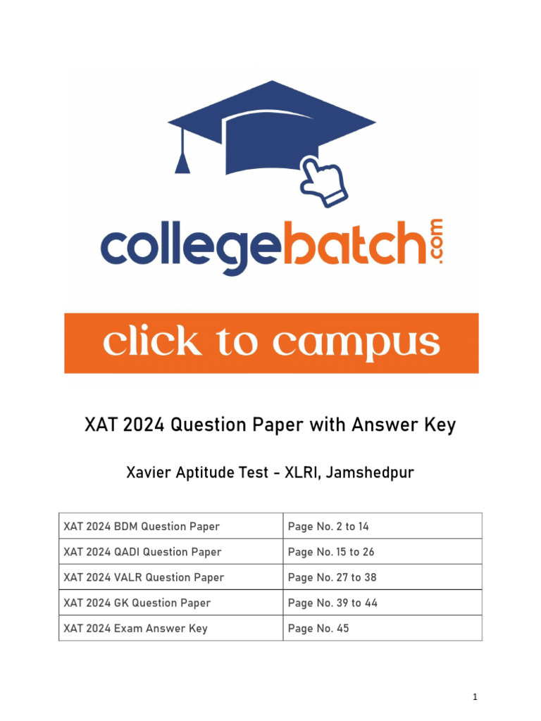 XAT 2024 Question Paper & Answer Key | PDF | Cognition | Films Directed