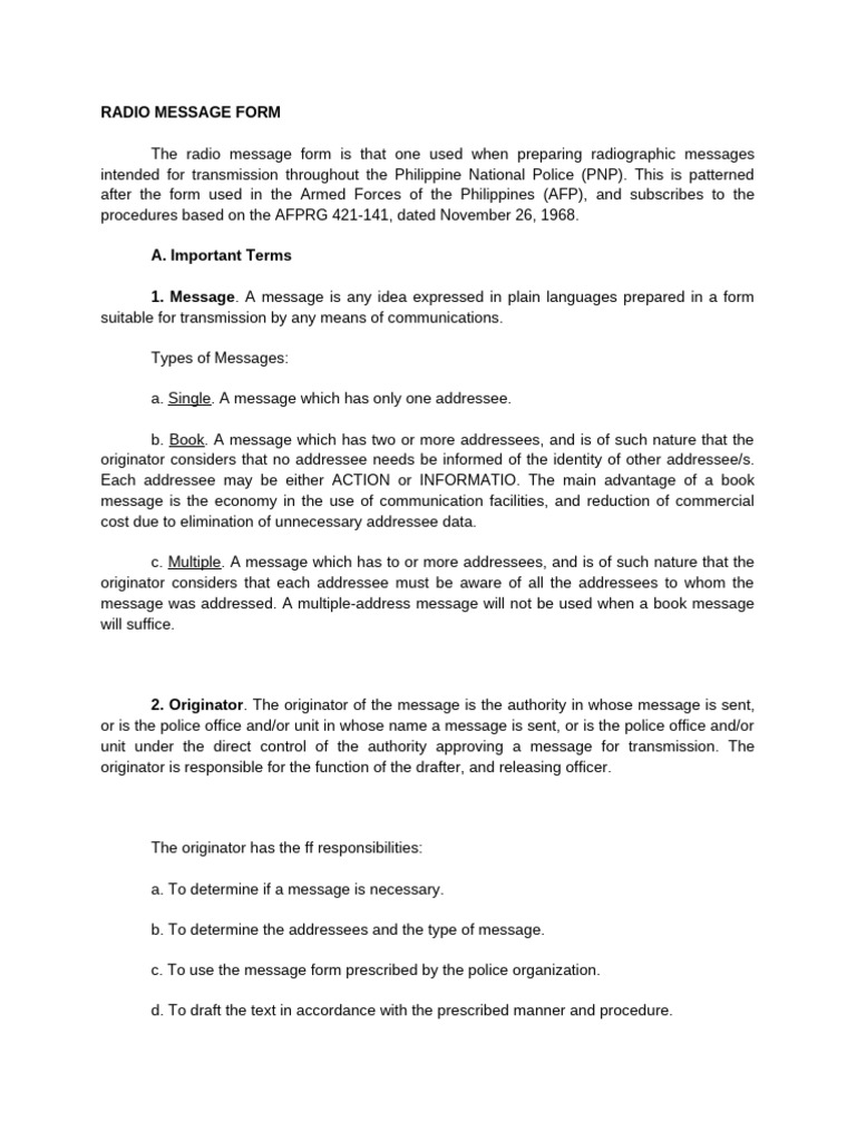 PNP Radio Message Form Guidelines | PDF | Classified Information ...