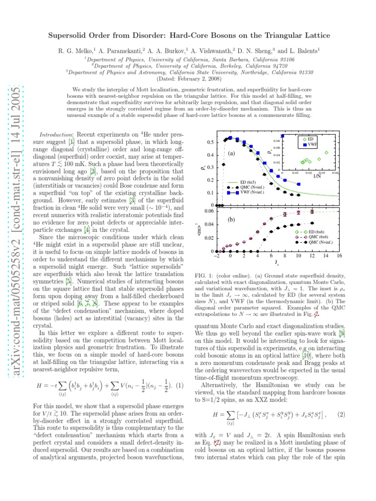 Supersolid Phase in Triangular Lattice | PDF | Spin (Physics) | Boson