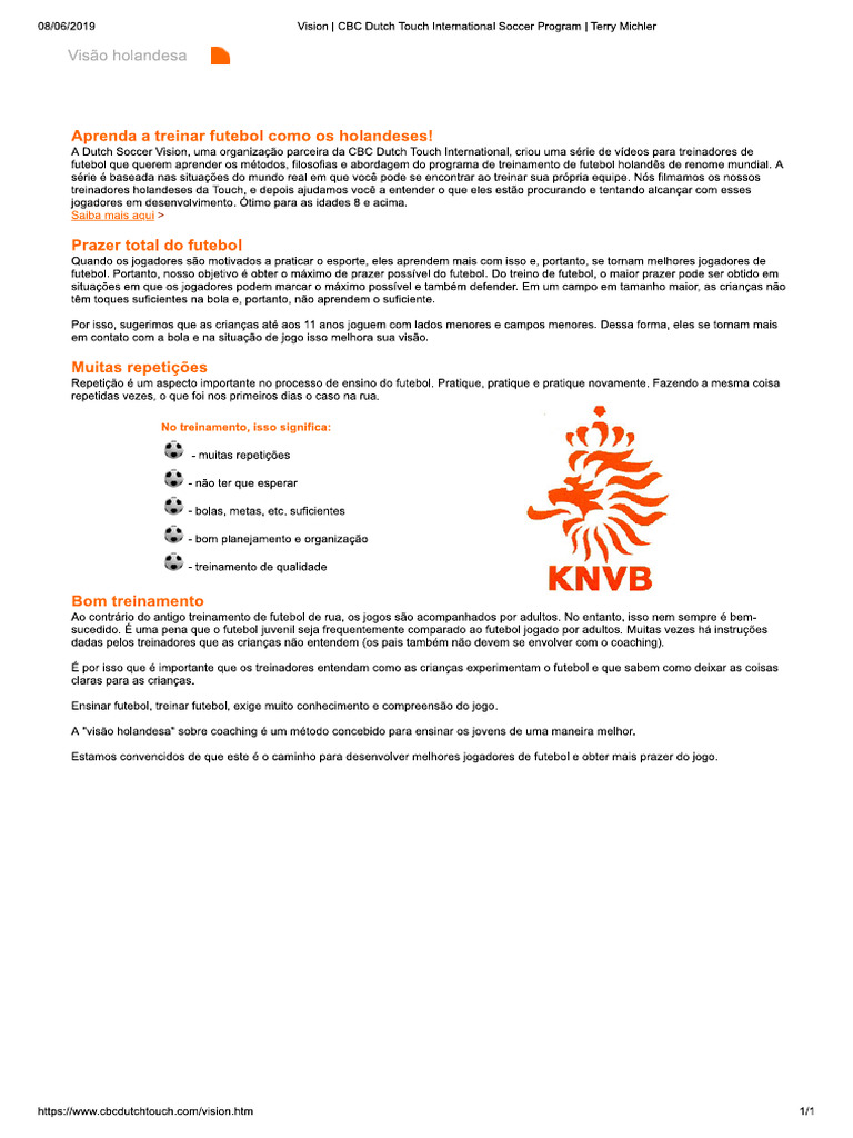 Vision - CBC Dutch Touch International Soccer Program - Terry Michler | PDF