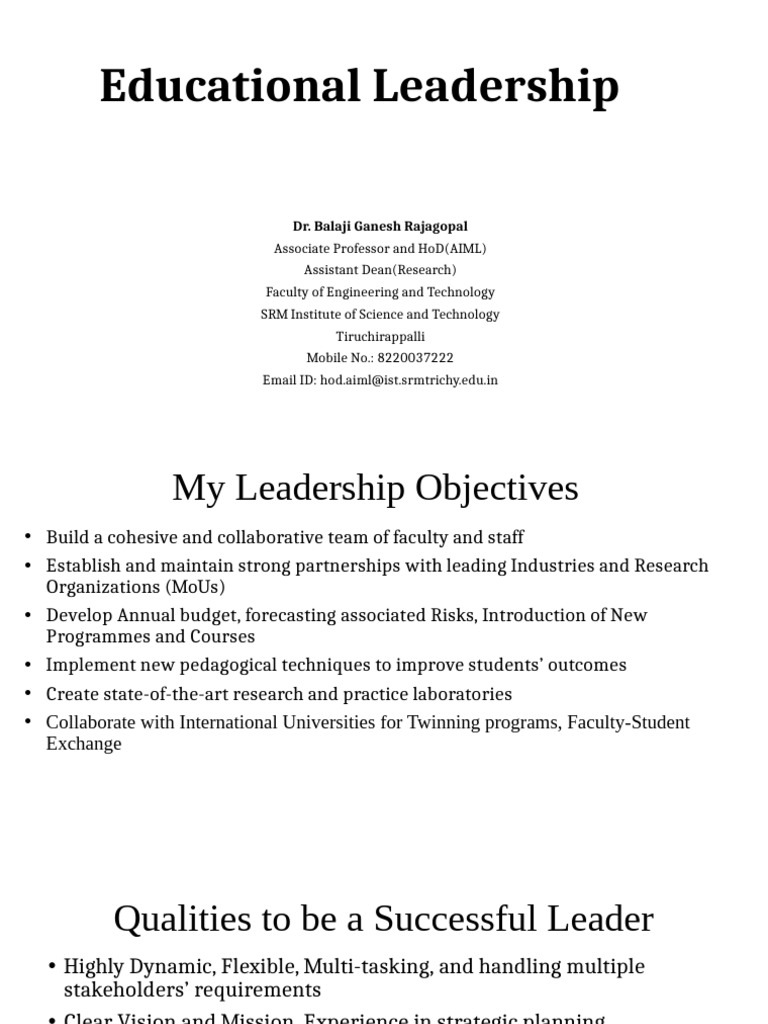 Educational Leadership Strategies and Goals | PDF | Leadership ...