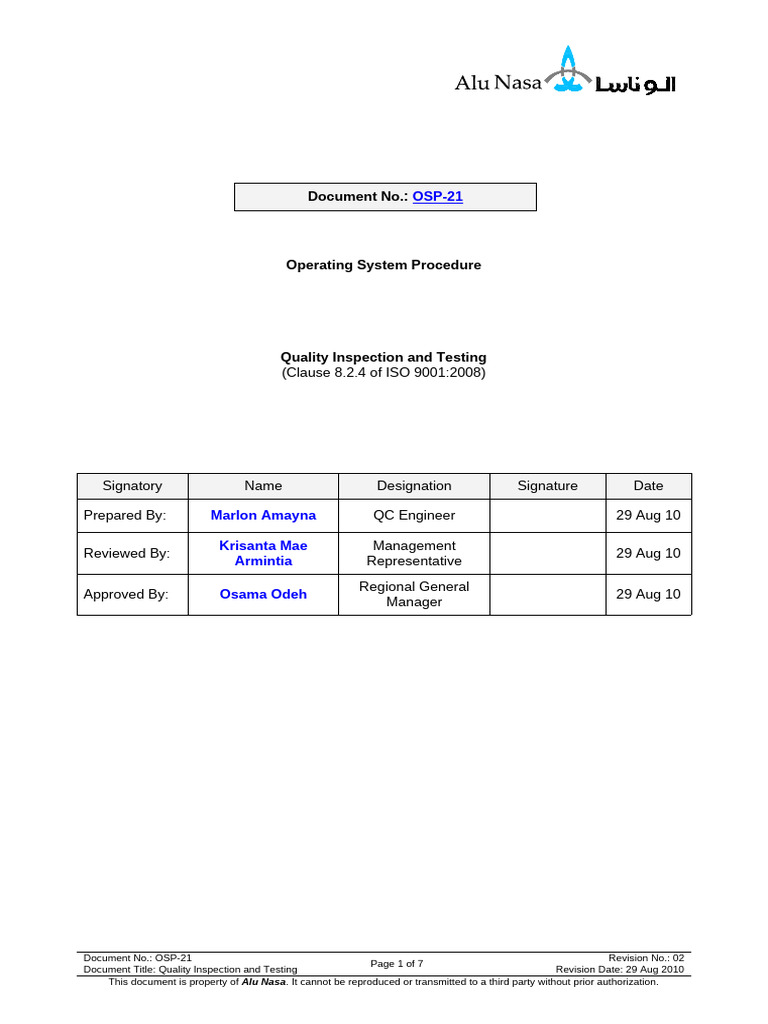 Quality Inspection Procedure Overview | PDF | Quality Assurance ...