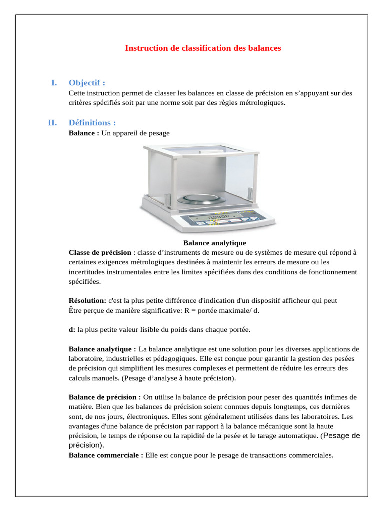 Classification des Balances de Précision | PDF | Balance (instrument)
