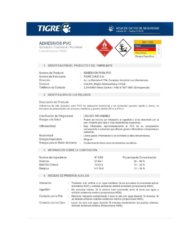 HDS Adhesivo para PVC Tigre | PDF