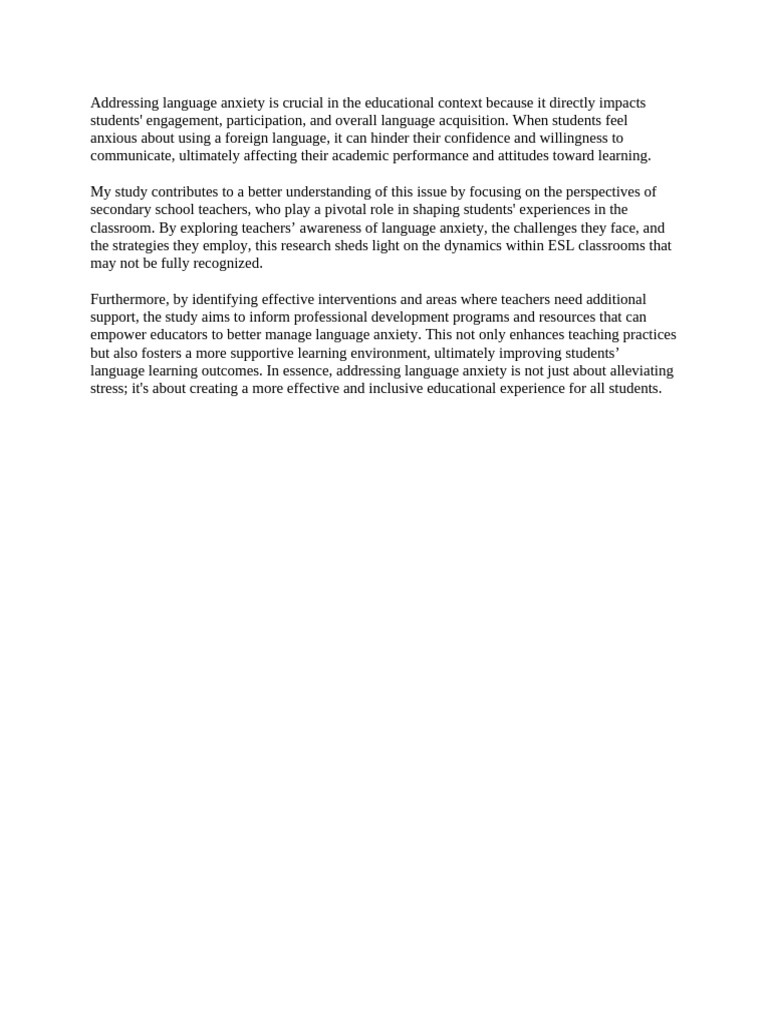 Addressing Language Anxiety Is Crucial in The Educational Context ...