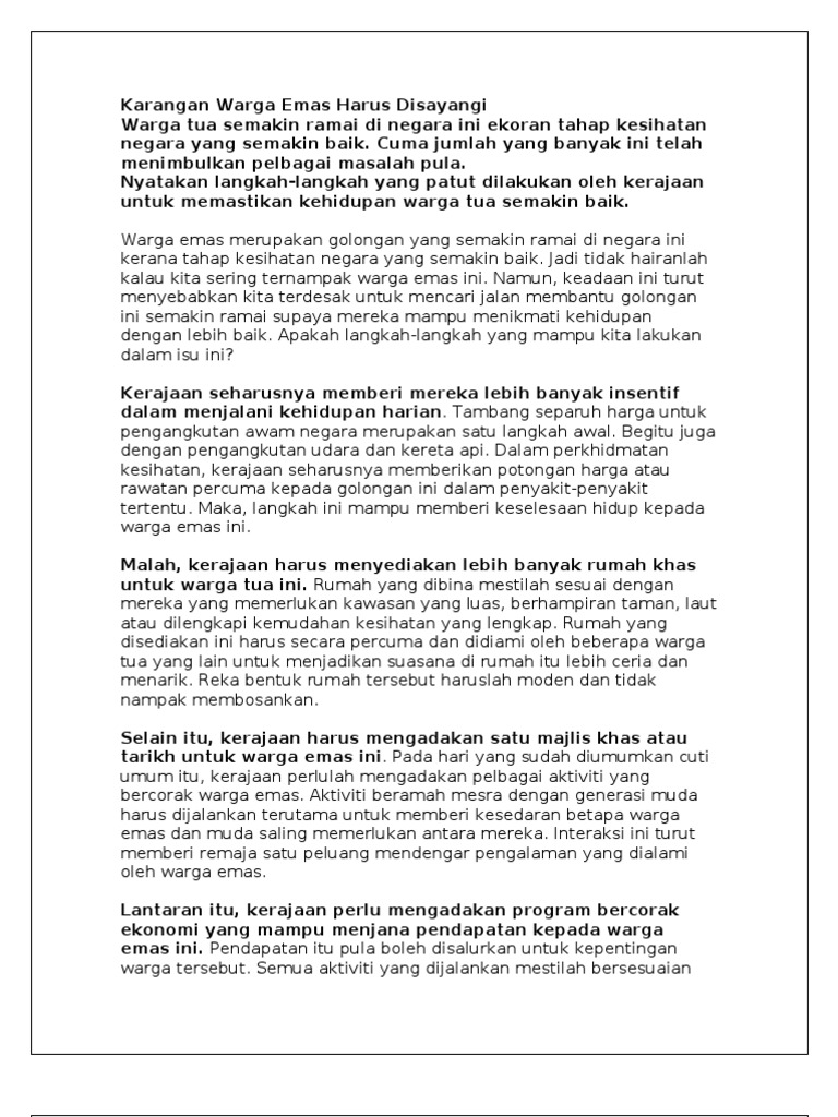 Karangan Warga Emas Harus Disayangi Pdf