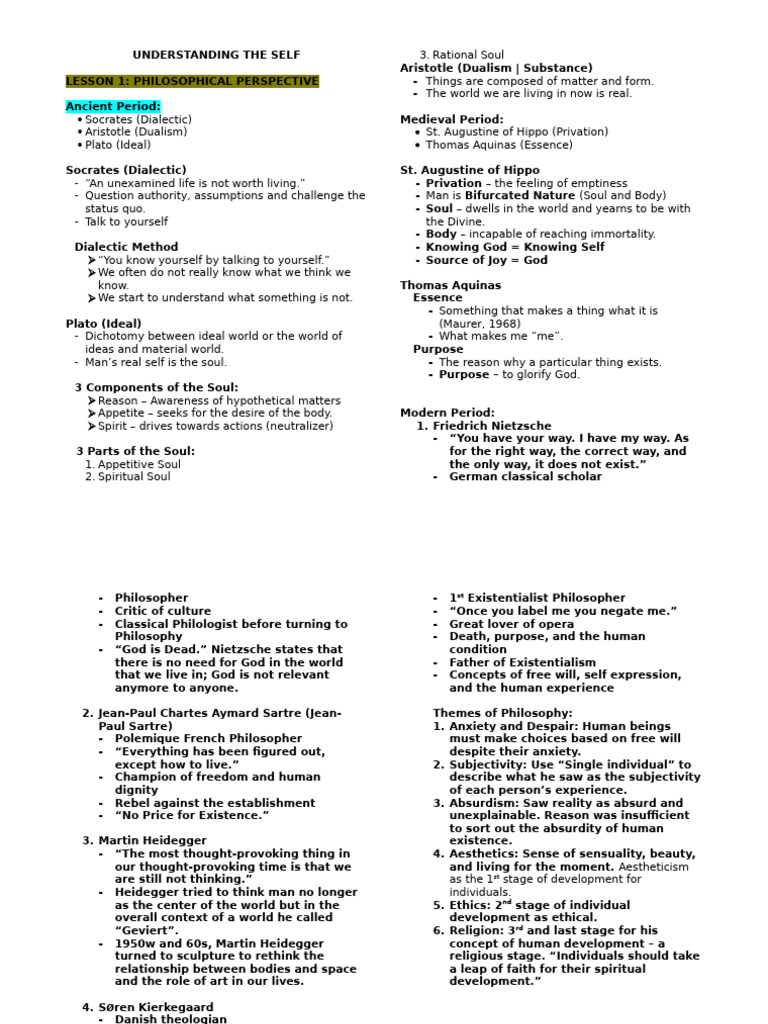 Understanding The Self Notes | PDF | Soul | Existentialism