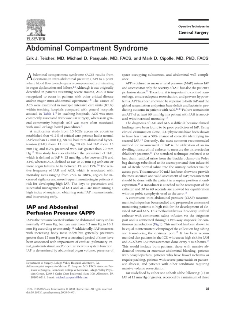 Abdominal Compartment Syndrome Erik J. Teicher, MD, Michael D