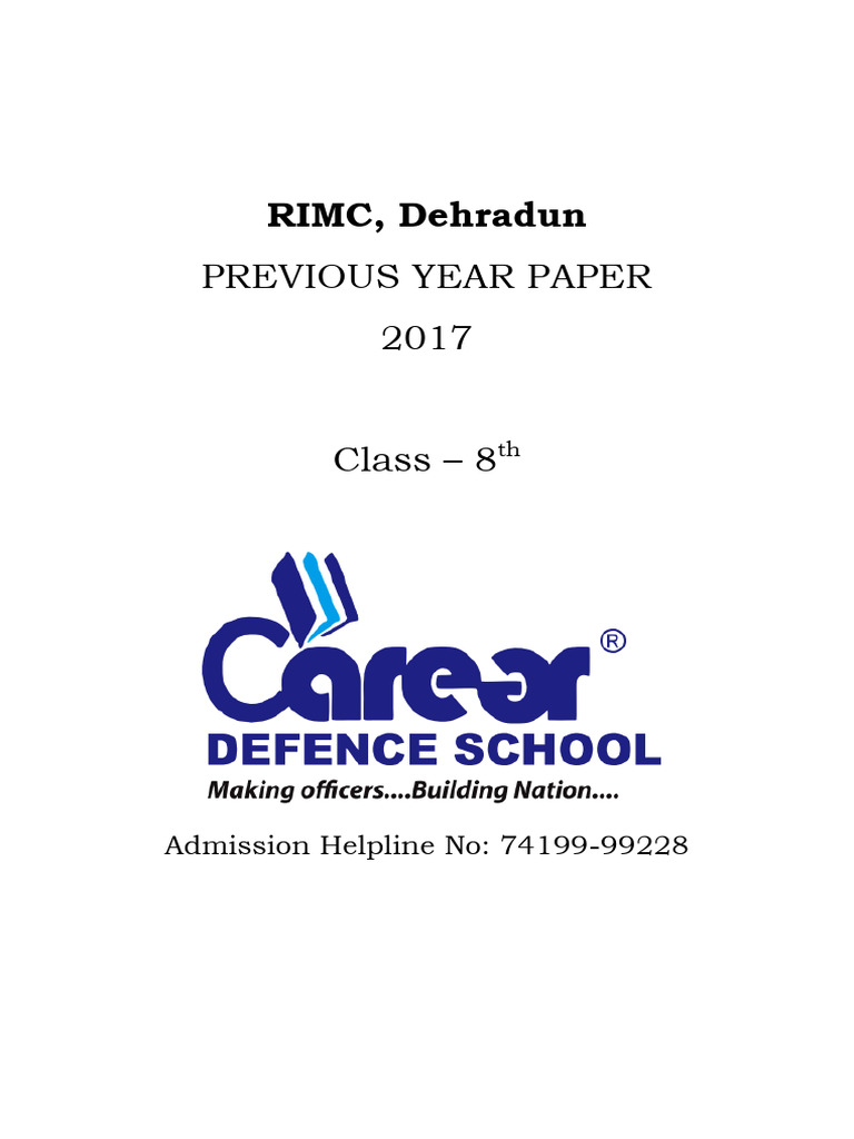 RIMC Class 8 Previous Year Paper 2017 | PDF