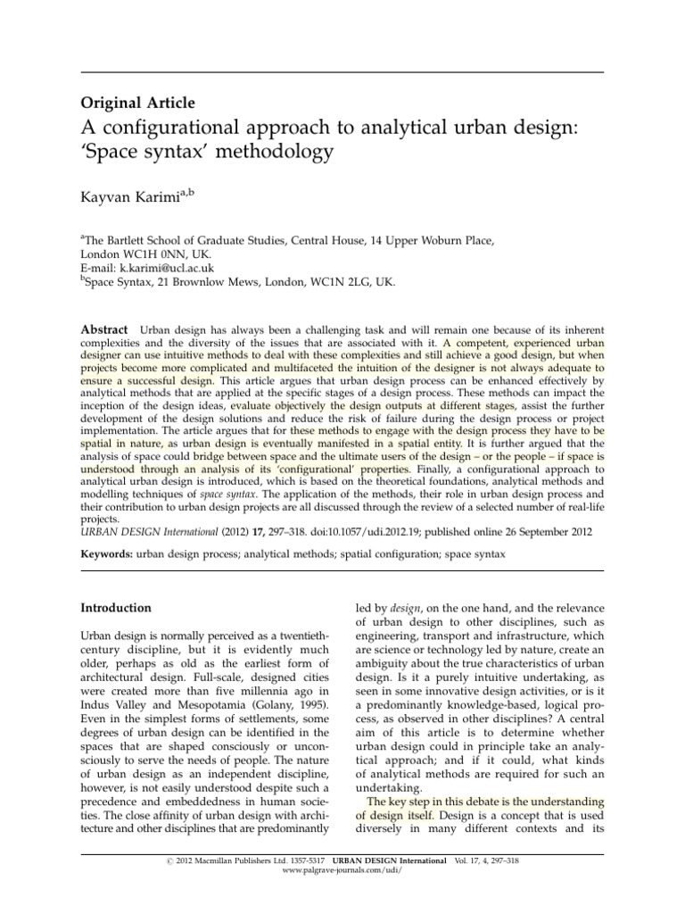 Configurational Methods in Urban Design | PDF | Intuition | Space