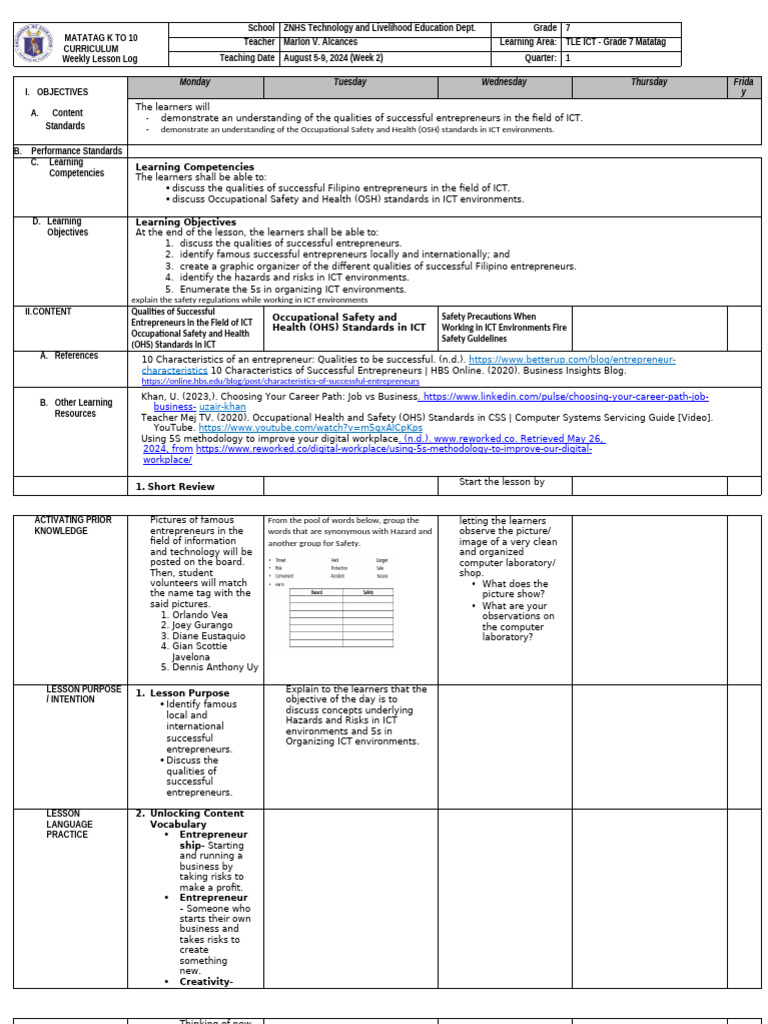 DLL Ict Matatag W2 | PDF | Educational Technology | Electrostatic Discharge