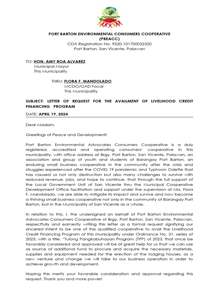Request for Livelihood Credit Financing | PDF | Economies
