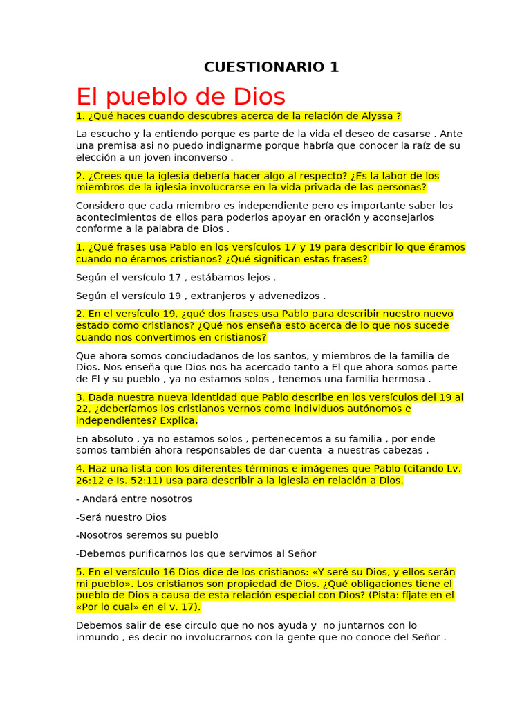 CUESTIONARIO 1. El Pueblo de Dios | PDF | Dios | Iglesia cristiana