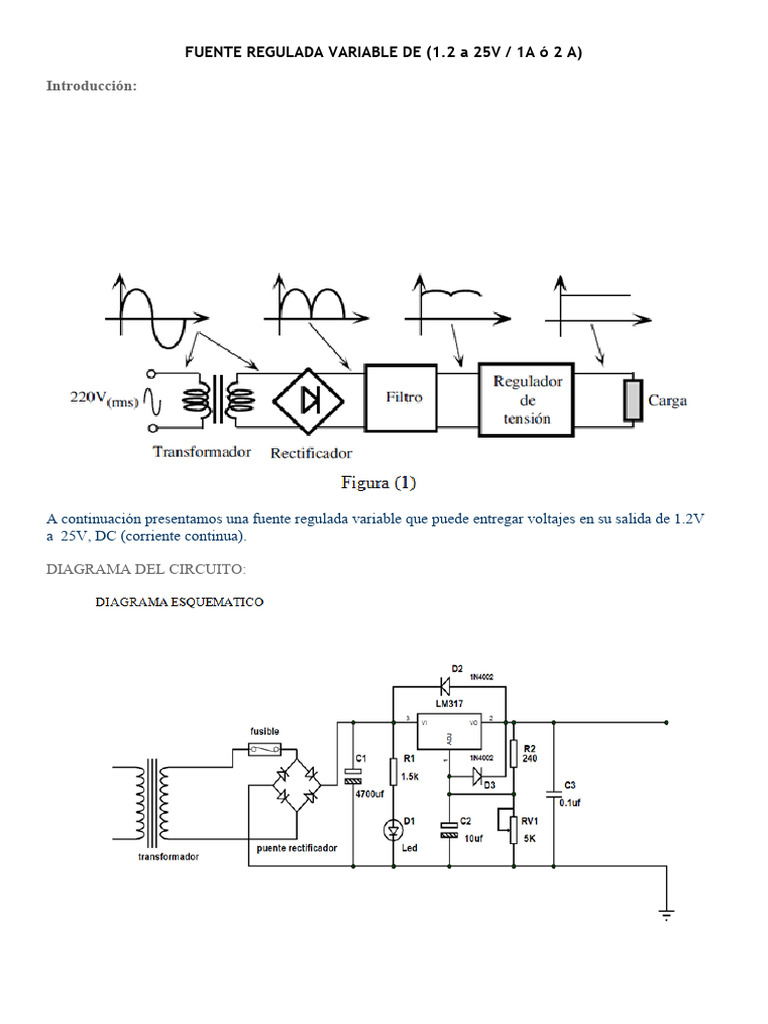03.1 Fuente Regulada Variable | PDF | Rectificador | Transformador