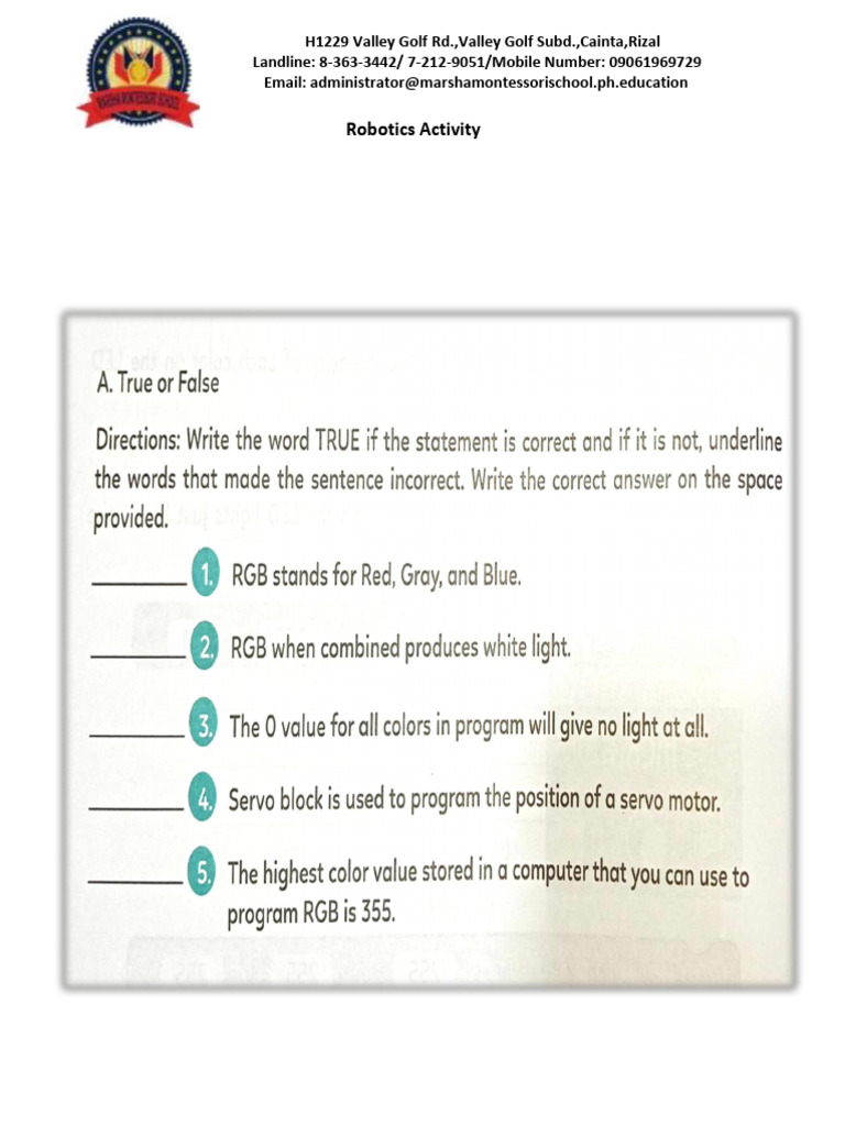 Grade 4 Robotics Activity Pdf