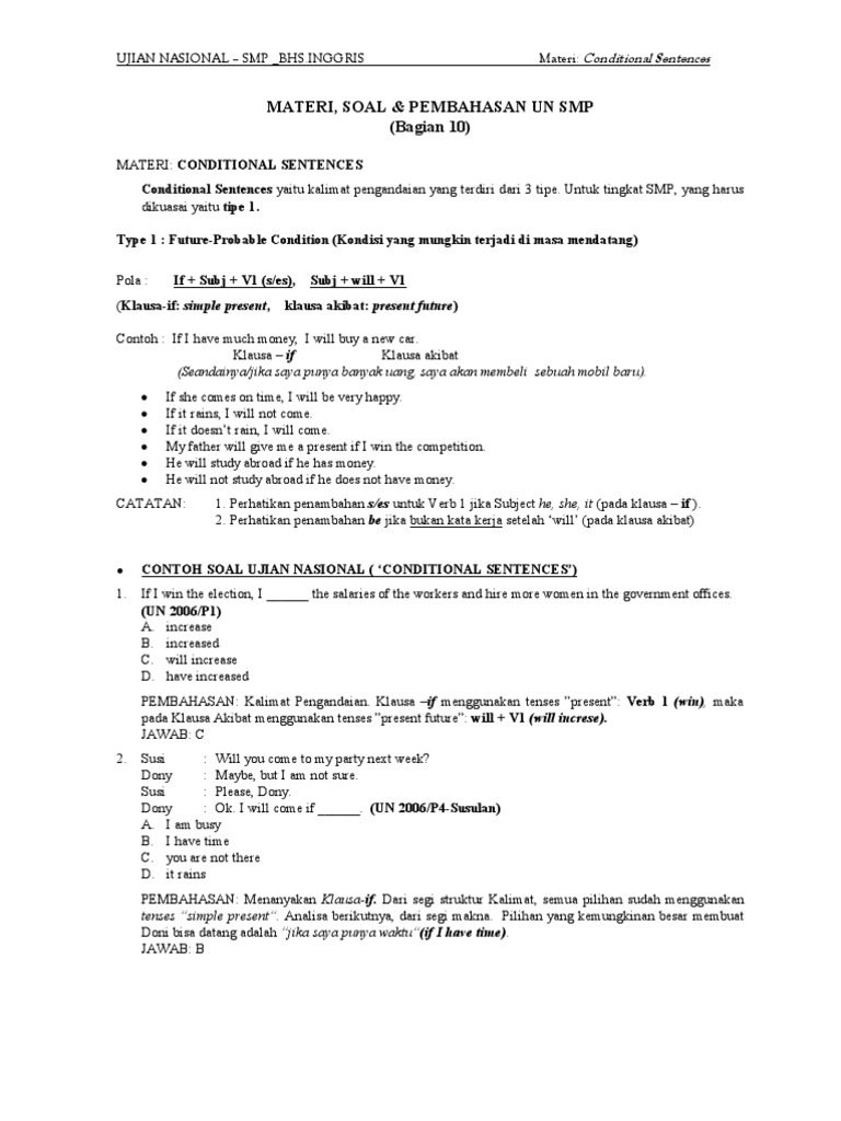 32 Contoh Soal Conditional Sentence If Clause Kumpulan Contoh Soal