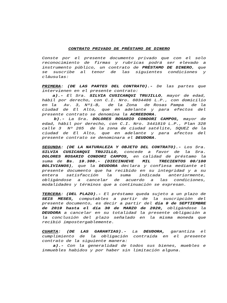 Contrato Privado de Préstamo de Dinero Julio Vazques | PDF | Pagos ...