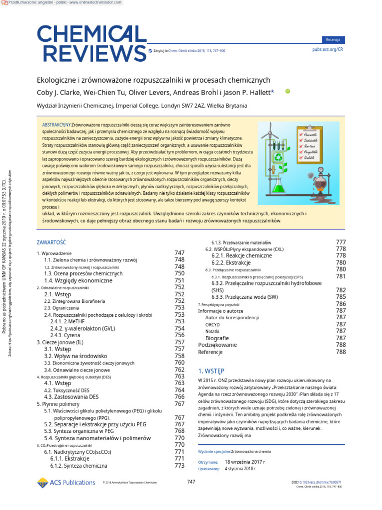 Green and Sustainable Solvents in Chemical Processes PDF - En.pl | PDF