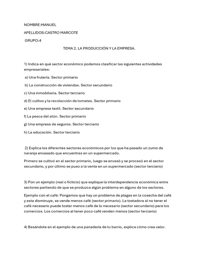 Trabajo Boletín Tema 2 | PDF | Business | café