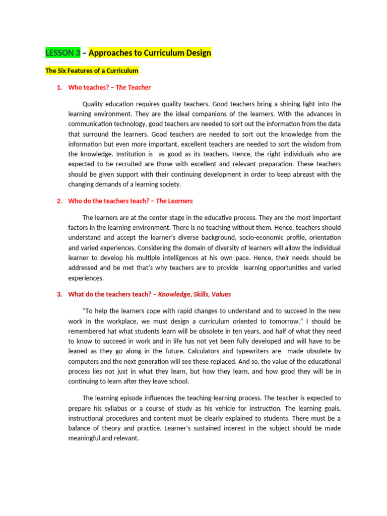 Curriculum Design Approaches Explained | PDF | Learning | Teachers