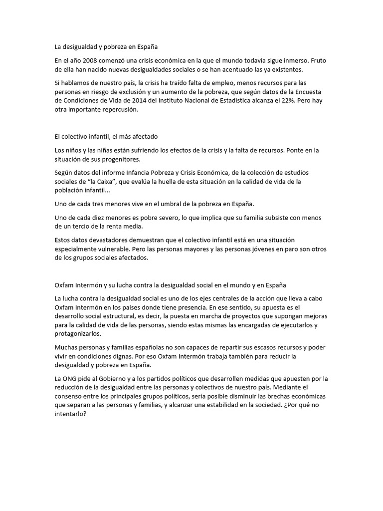 La Desigualdad Social en España | PDF | Pobreza | Pobreza e indigencia