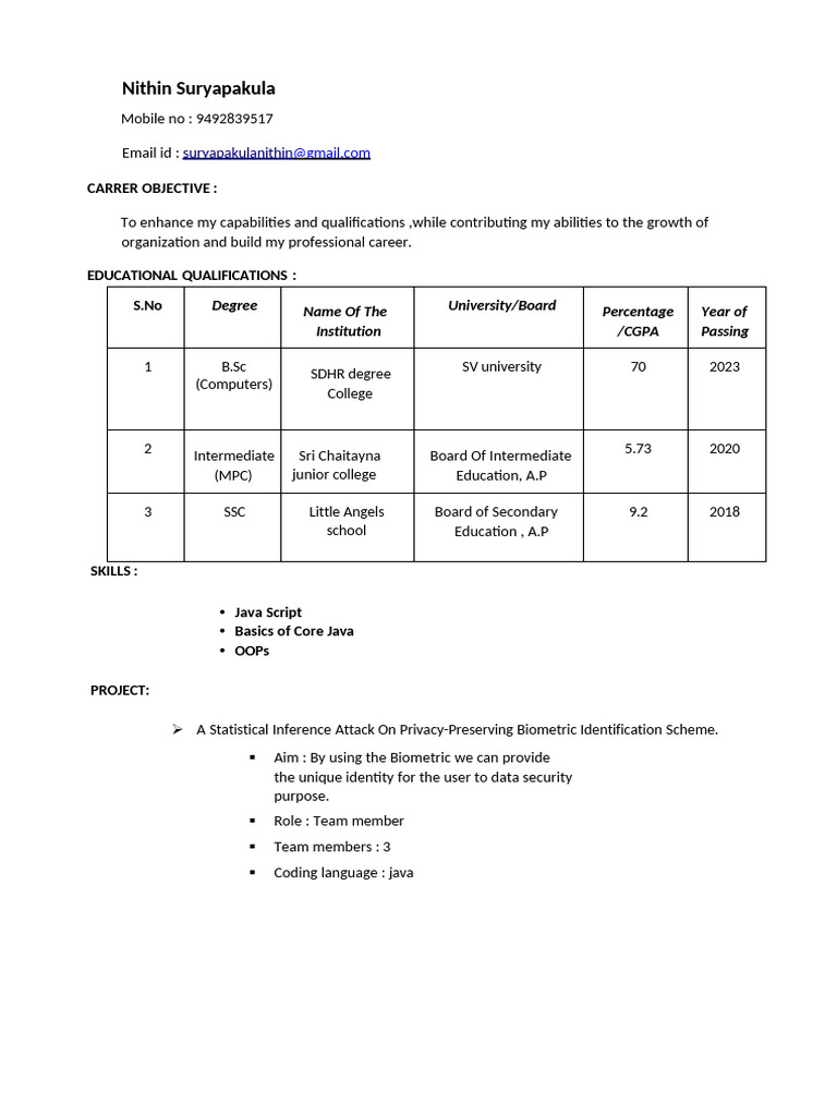 Nithin Suryapakula's Resume | PDF | Information Technology | Computing