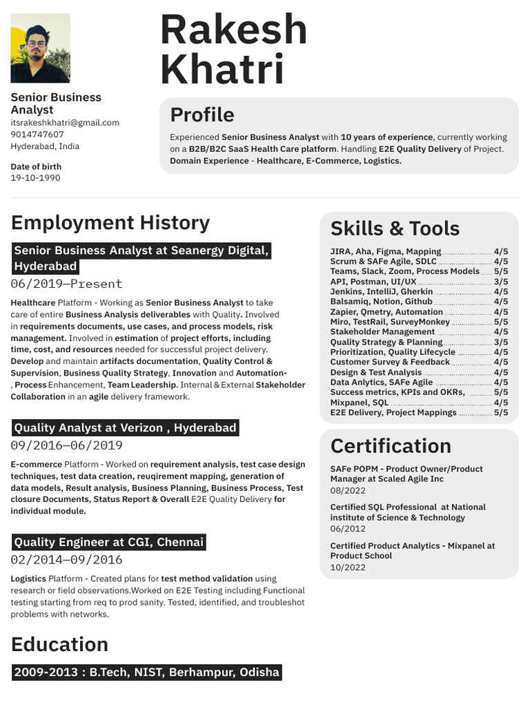 Rakesh Khatri: Senior Business Analyst | PDF | Agile Software ...
