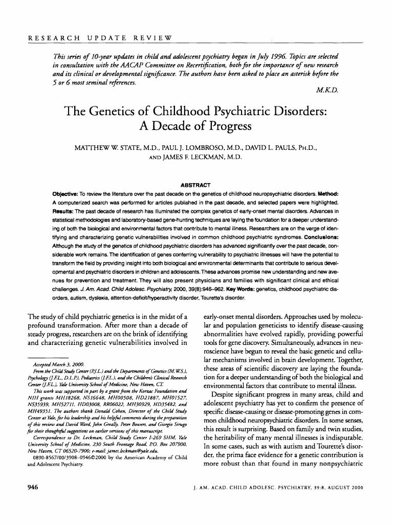 The Genetics of Childhood Psychiatric Disorders A | PDF | Genetic ...