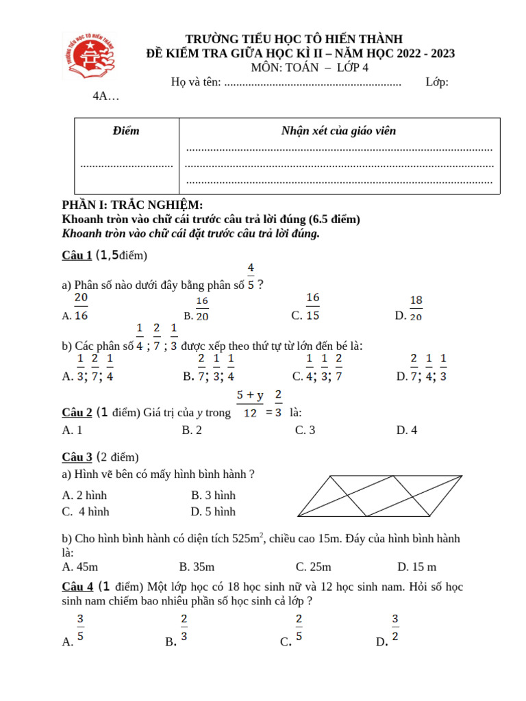 De Thi Giua Hoc Ky 2 Day Du | PDF