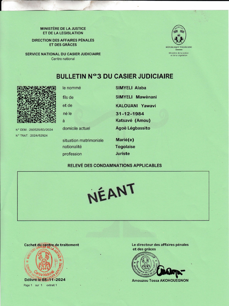 Bulletin du Casier Judiciaire N°3 | PDF