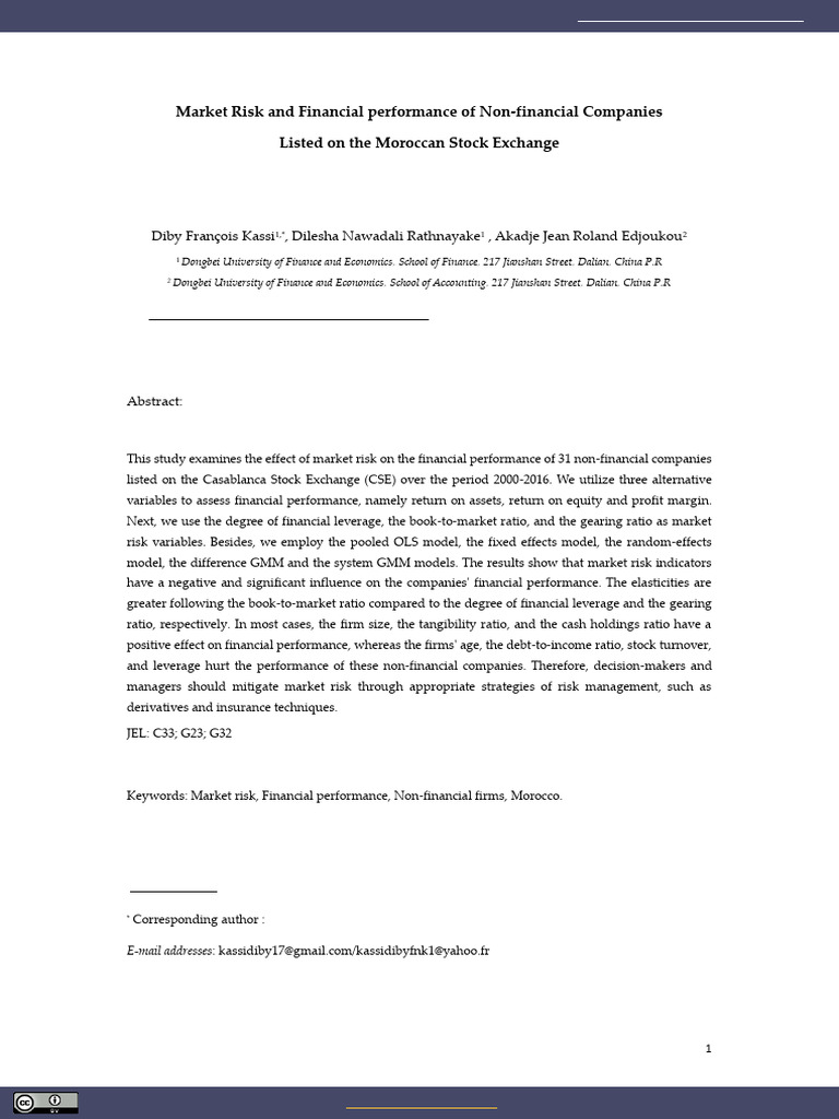 Market Risk and Financial Performance of Non-Finan | PDF | Statistical ...