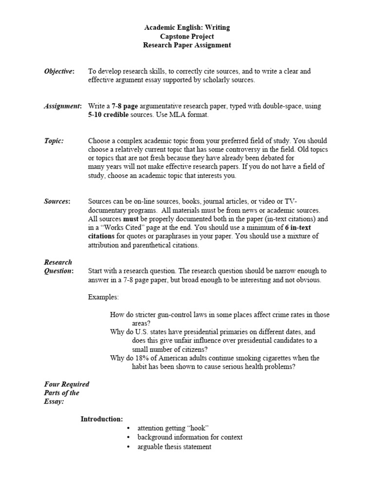 Capstone Research Paper Assignment | PDF | Citation | Academic Publishing