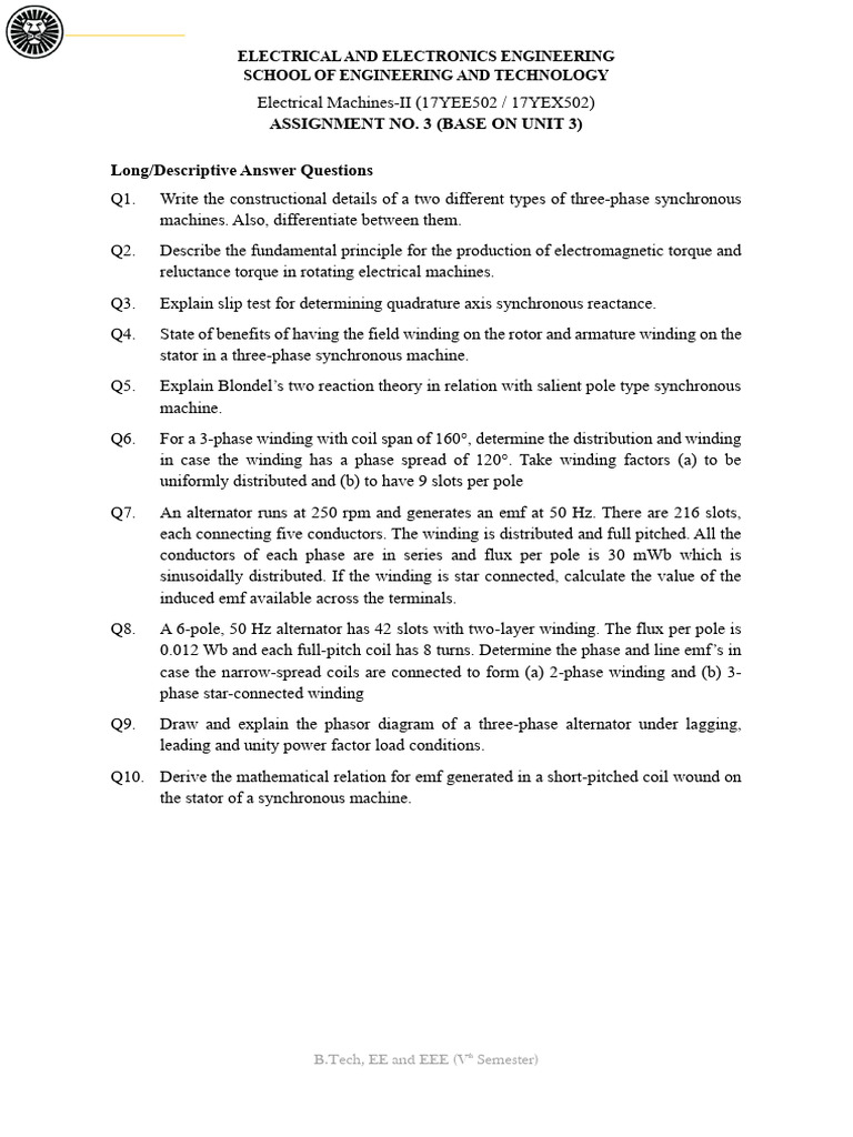 Electrical Machines Assignment | PDF | Technology & Engineering