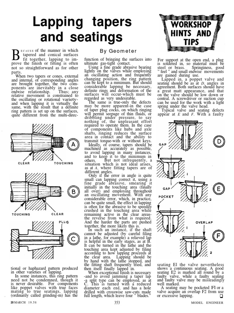 Lapping Tapers: Techniques and Challenges | PDF | Valve | Bearing ...