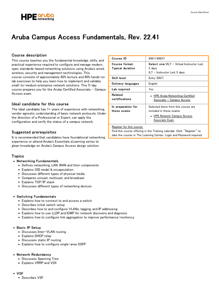 Aruba Campus Access Fundamentals Course | PDF | Computer Network ...