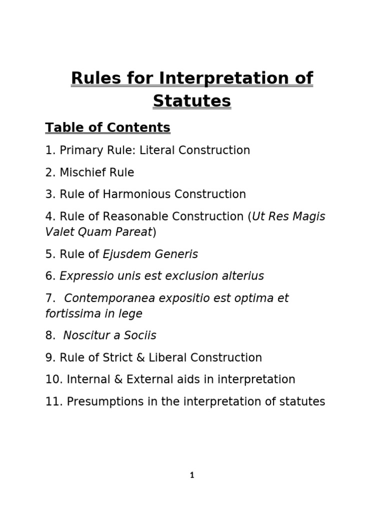 Rules for Statutory Interpretation | PDF