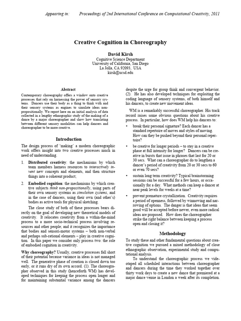 Creative Cognition in Choreography | PDF | Embodied Cognition ...