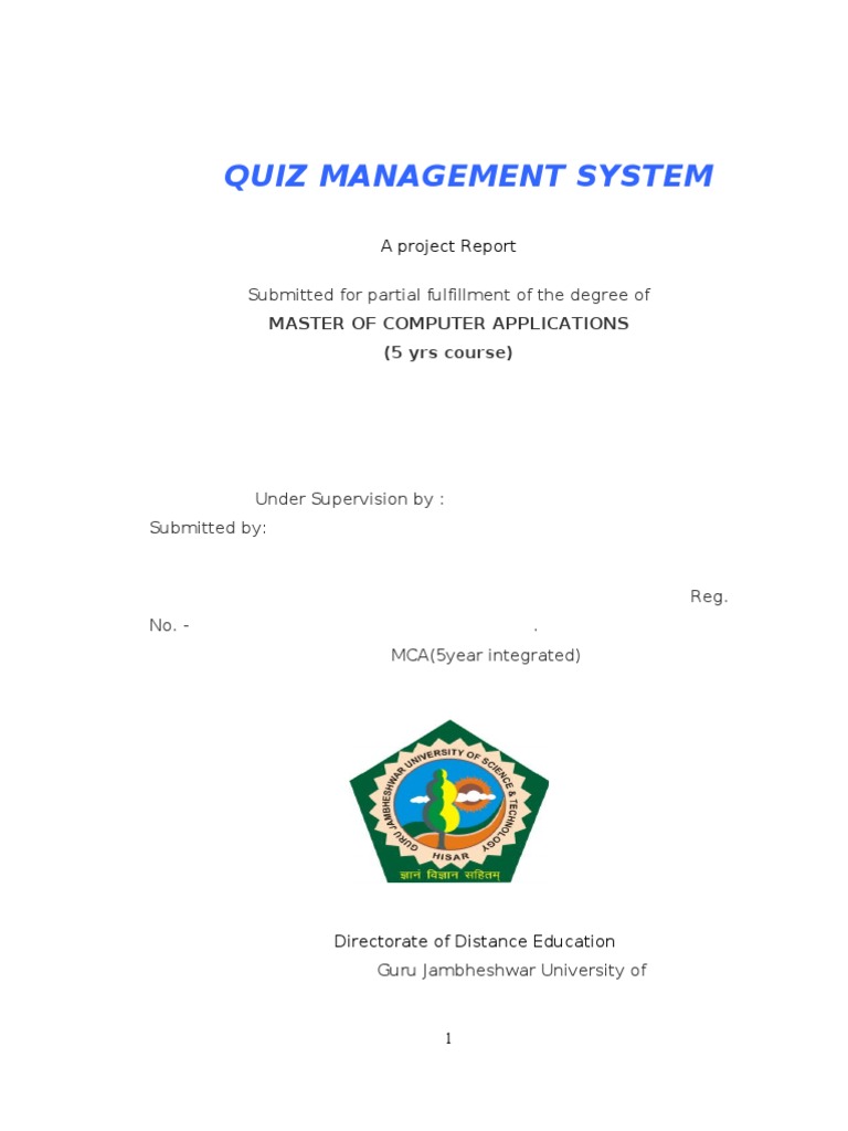 Quiz Management System: Submitted For Partial Fulfillment of The Degree ...