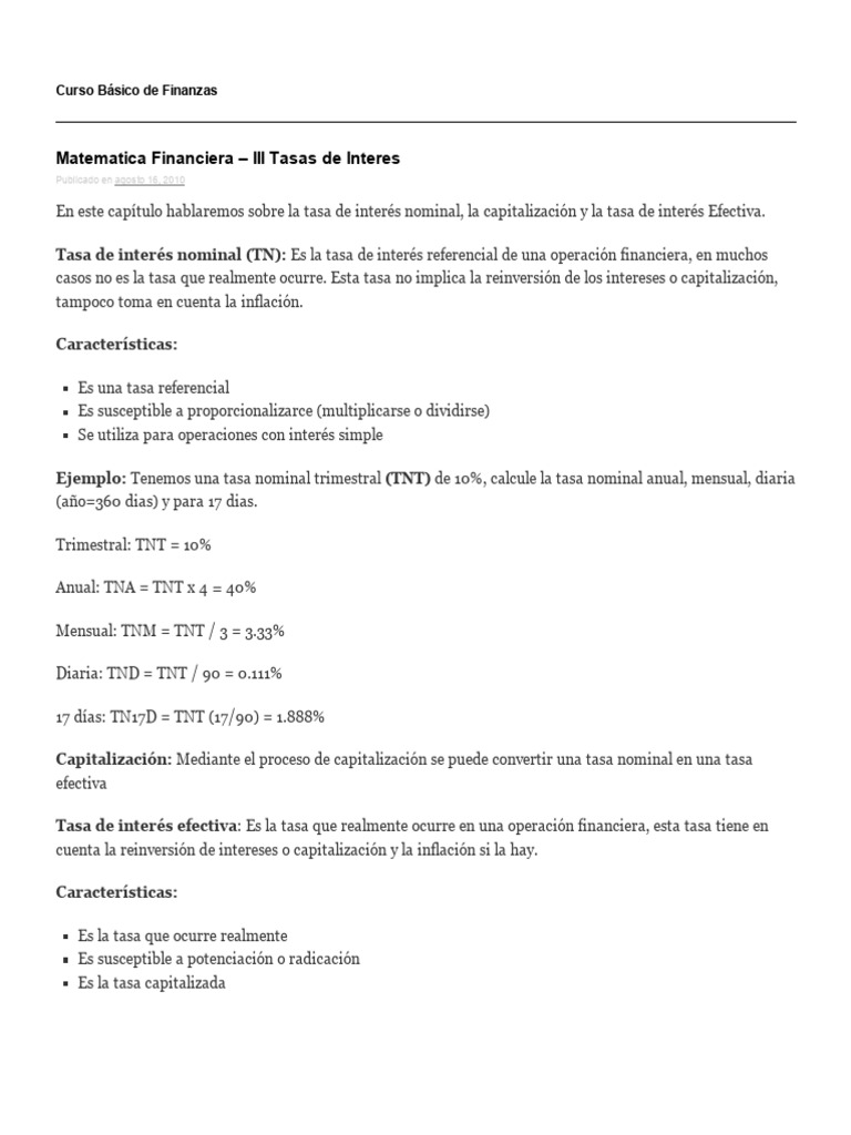 Matematica Financiera - III Tasas de Interes - Curso Básico de Finanzas ...